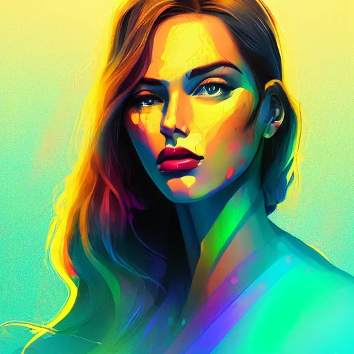 Prompt: electric woman, cute - fine - face, pretty face, oil slick hair, realistic shaded perfect face, extremely fine details, realistic shaded lighting, dynamic background, by alena aenami