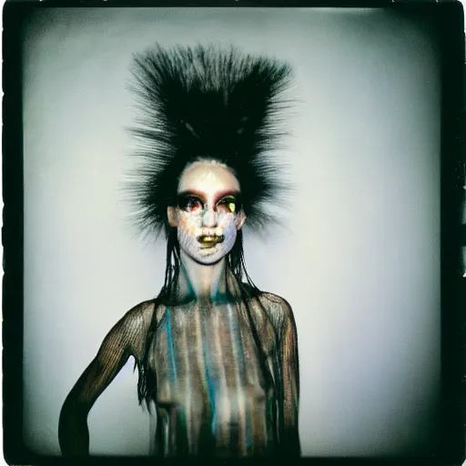 Image similar to kodak portra 4 0 0, wetplate, photo of a surreal artsy dream scene,, girl, weird fashion, grotesque, extravagant dress, carneval, animal, wtf, photographed by paolo roversi style