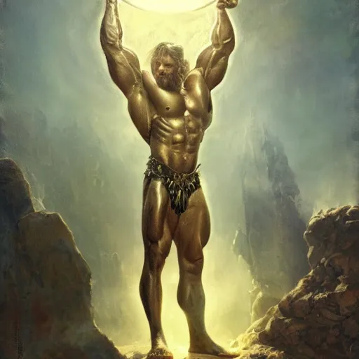 Prompt: handsome portrait of a norse mythology god bodybuilder posing, radiant light, caustics, war hero, hades supergiant, by gaston bussiere, bayard wu, greg rutkowski, giger, maxim verehin