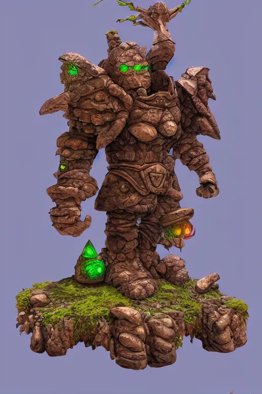 Image similar to zelda fantasy art giant golem troll wood rock greeble gemstone, global illumination ray tracing hdr fanart arstation by sung choi and eric pfeiffer and gabriel garza and casper konefal