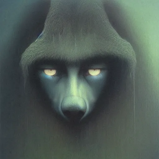 Prompt: portrait painting of 16 years old werewolf (girl), by Beksinski