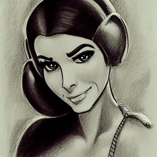 Image similar to milt kahl pencil sketch of victoria justice as princess leia