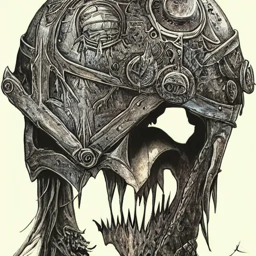 Image similar to ian miller, realms of chaos, death knight helmet