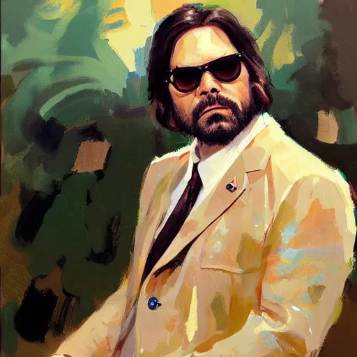 Prompt: a highly detailed beautiful portrait of matt berry as jackie daytona, by gregory manchess, james gurney, james jean