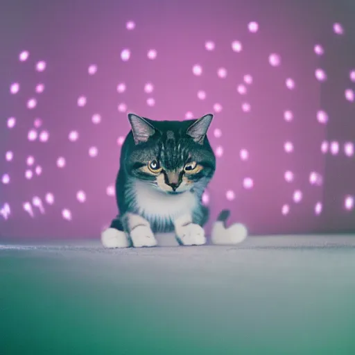 Prompt: Infinite exposure of a cat. Light Painting. Bokeh. Porta 800.