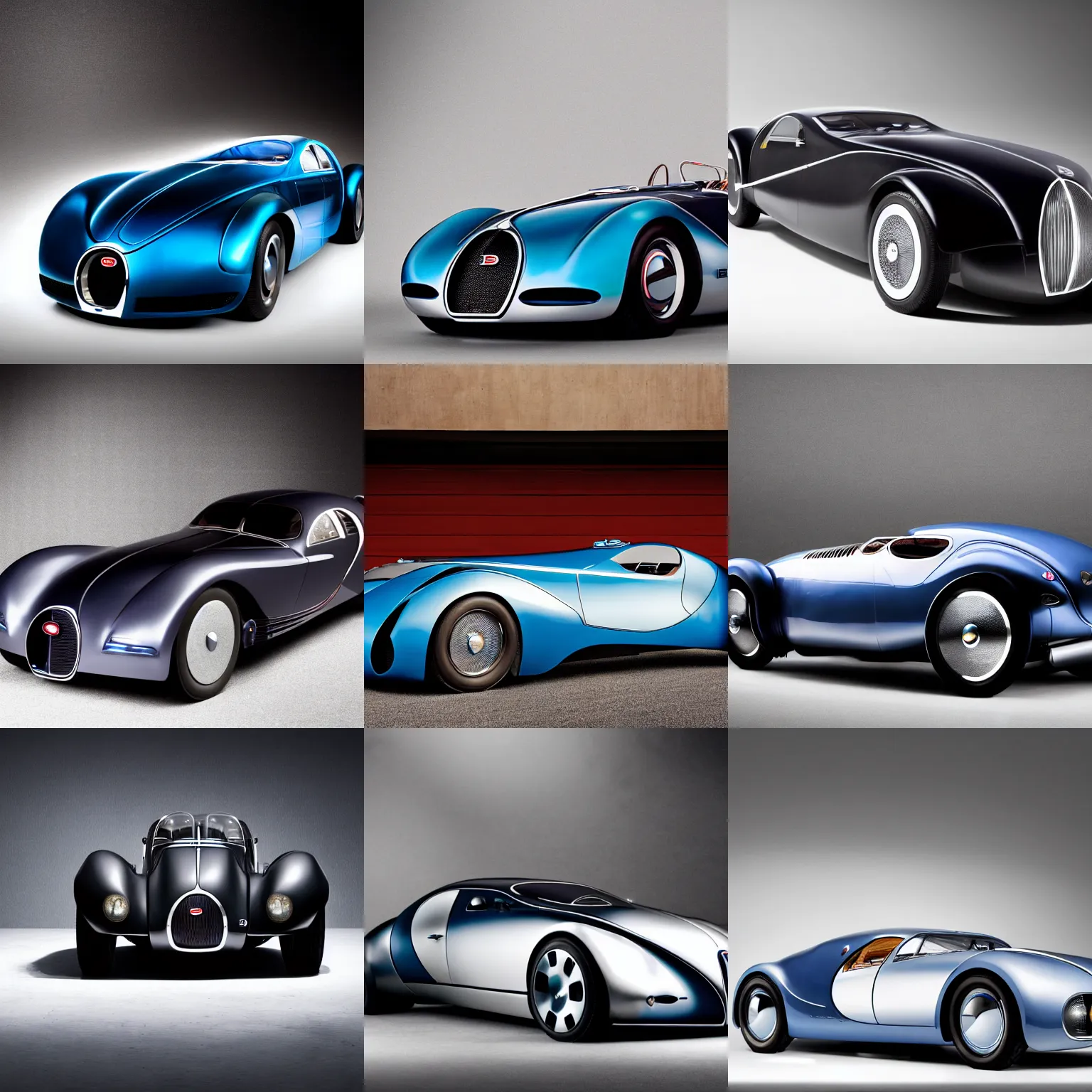 Prompt: a futuristic bugatti type 5 7 sc atlantic concept, studio lighting, car magazine photography