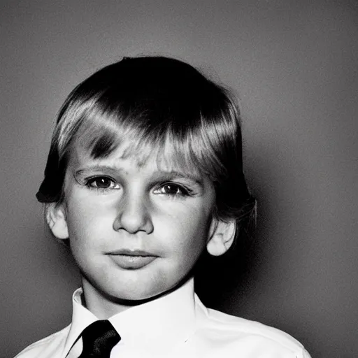 Image similar to a face portrait of donald trump at 6 years old. photography.