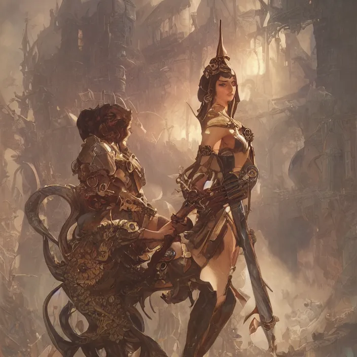 Image similar to warhammer, russia, d & d, fantasy, intricate, elegant, highly detailed, digital painting, artstation, concept art, matte, sharp focus, illustration, art by artgerm and greg rutkowski and alphonse mucha