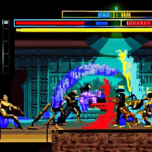 Image similar to mortal kombat match on the pit stage between bing crosby and frank sinatra, 1 6 bit graphics, pixellated, detailed