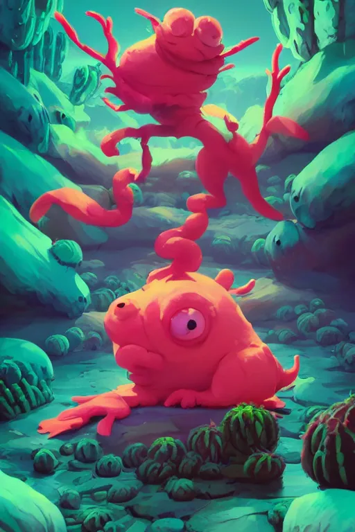 Image similar to smurf ghost creature animal sushi cristal very big eye roots cactus elemental flush of force nature micro world fluo fishscale, behance hd by jesper ejsing, by rhads, makoto shinkai and lois van baarle, ilya kuvshinov, rossdraws radiating a glowing aura global illumination ray tracing hdr