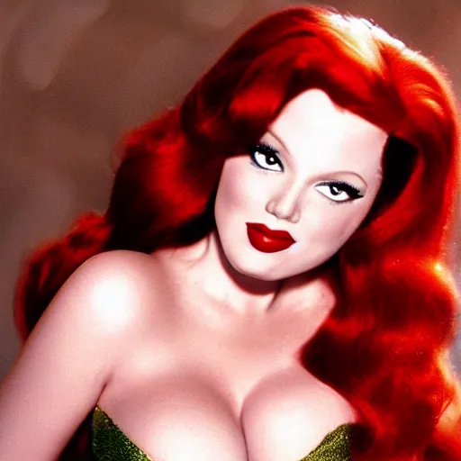 Prompt: Jessica rabbit as a real human being photo