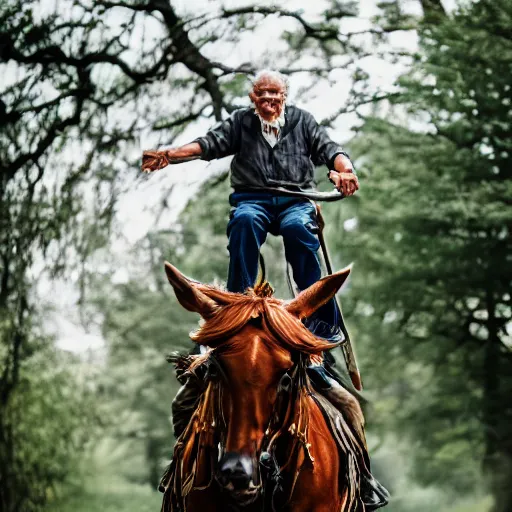 Image similar to portrait of an elderly man riding a fantastical creature, canon eos r 3, f / 1. 4, iso 2 0 0, 1 / 1 6 0 s, 8 k, raw, unedited, symmetrical balance, wide angle