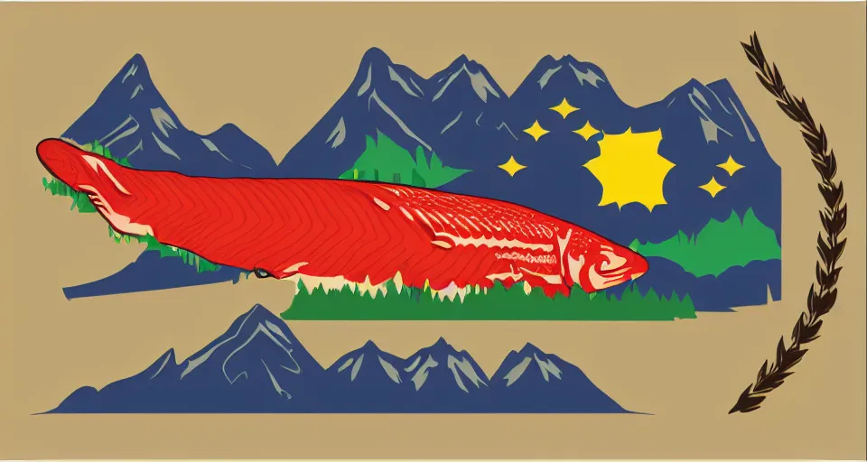 Prompt: A flag representing the Salmon River mountain valley, vector graphic, vexillology, heraldry,