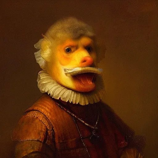 Prompt: anthropomorphic fish proudly posing for a portrait, painted by rembrandt intricate ultra detailed painting atmospheric lighting golden hour