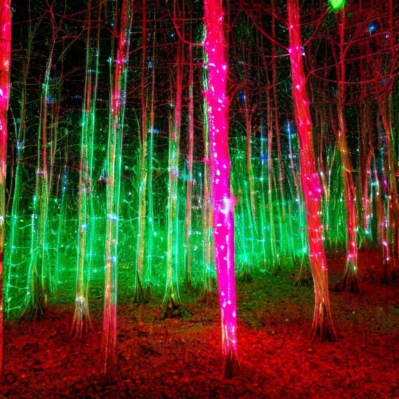 Prompt: crystal forest, fiber optic lights, neon glare, nacreous flare