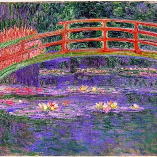 Image similar to the human centipede in the style of monet's the water lily pond