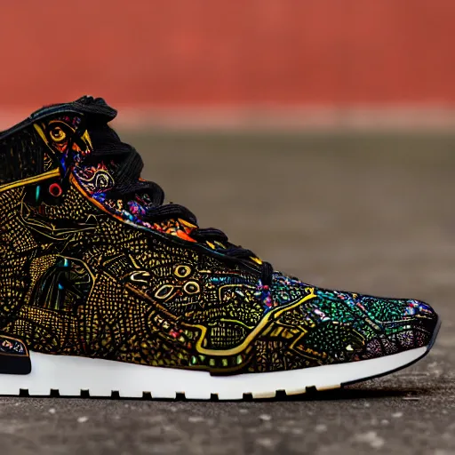 Image similar to Ultra detailed sneakers designed by Pol Pot, superresolution, HDR, futuristic sneakers