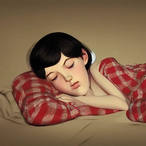 Image similar to little girl in pajama sleeping. digital artwork by ilya kuvshinov, inspired by pixar movies and balthus, highly detailed, realistic