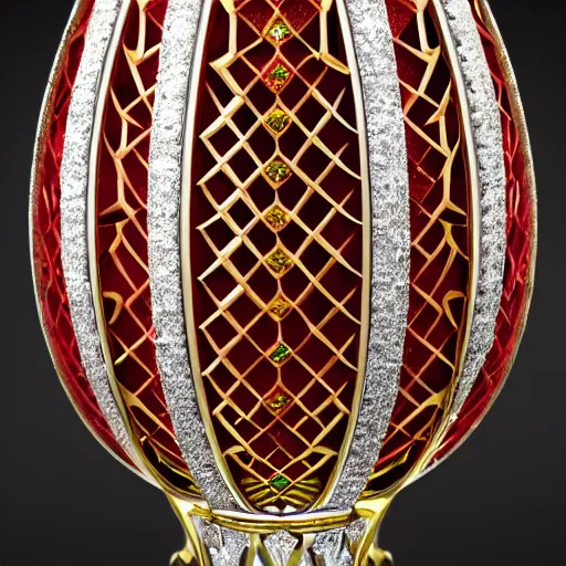 Image similar to photorealistic visualization of Faberge egg epic gold and silver filigree of red diamond luminous stone, 8K, 3D,