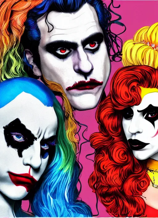 Image similar to lady gaga harley queen and joaquin phoenix joker by mimmo rottela