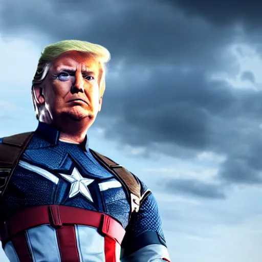 Prompt: Donald Trump cast as Captain America, still from marvel movie, hyperrealistic, 8k, Octane Render,