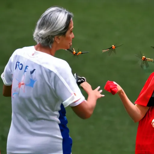 Prompt: rosalia vila tobella arguing with a wasp wearing the sevilla shirt