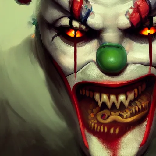 Image similar to clown warrior, pointed teeth, portrait, intricate, detailed, volumetric lighting, scenery, digital painting, highly detailed, artstation, sharp focus, illustration, concept art, ruan jia, steve mccurry