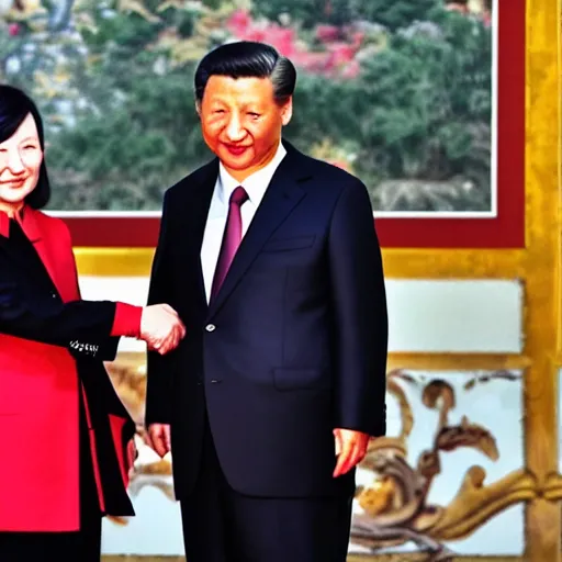 Prompt: tsai ing - wen and xi jinping shaking hands