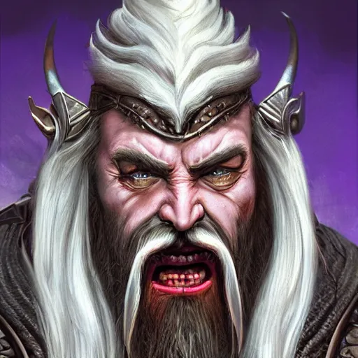 Image similar to bright, colorful, realistic, detailed from Elder Scrolls: Shivering isles concept art of The Mad God Sheogorath with a madsmile, combed white short beard and slicked back white hair backlighting, kodachrome, high contrast, highly detailed, sharp focus, digital painting, concept art, illustration, trending on artstation, comic book by Alex Ross and Adam Adamowicz cover art