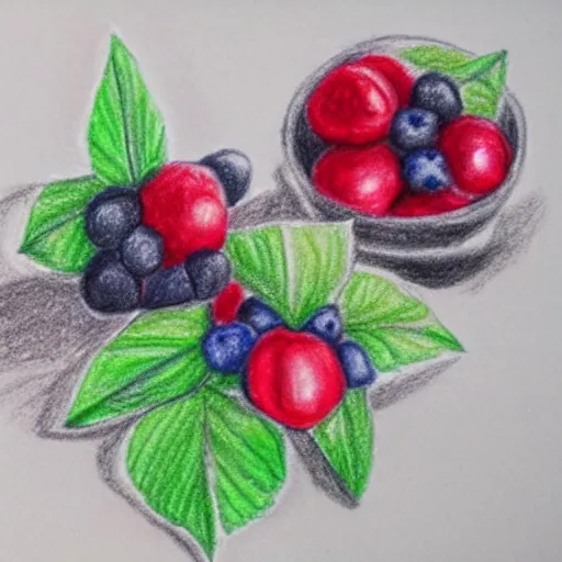 Prompt: super basic drawing of berries and diamonds, crayon on paper