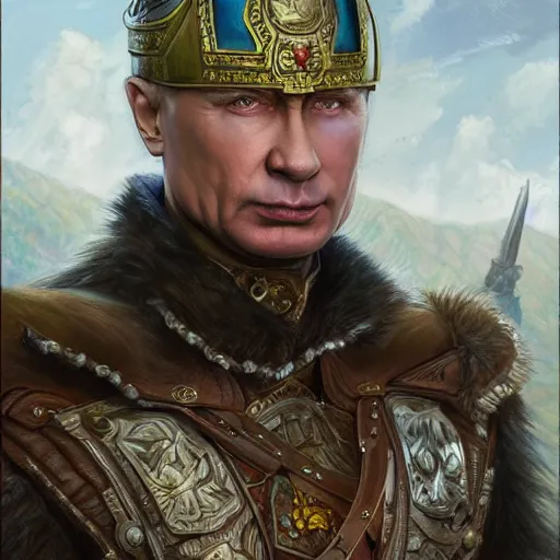 Image similar to Vladimir Putin as a fantasy D&D character, portrait art by Donato Giancola and James Gurney, digital art, trending on artstation