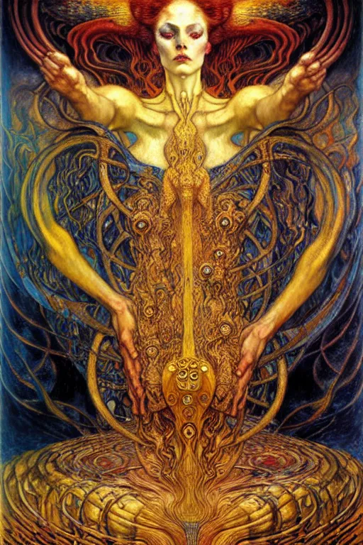 Image similar to Divine Chaos Engine by Karol Bak, Jean Delville, William Blake, Gustav Klimt, and Vincent Van Gogh, symbolist, visionary