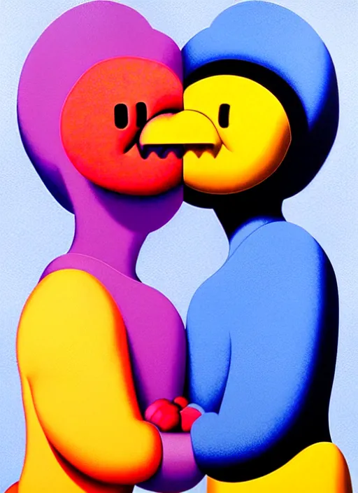 Image similar to kissing by shusei nagaoka, kaws, david rudnick, airbrush on canvas, pastell colours, cell shaded!!!, 8 k