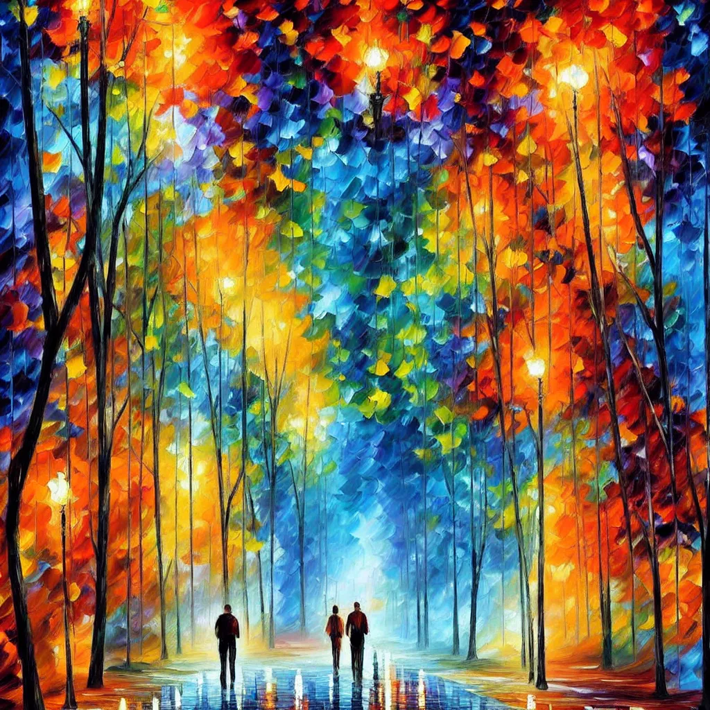 Prompt: a long walk to nowhere by Leonid Afremov, bright tones