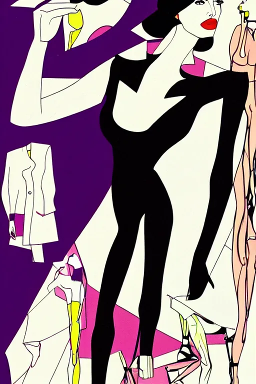 Prompt: digital fashion illustration in 1980 by Patrick Nagel artist