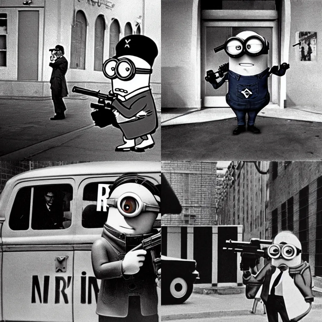 Prompt: A minion as Lee harvey Oswald, holding a sniper rifle at the book depository November 22, 1963