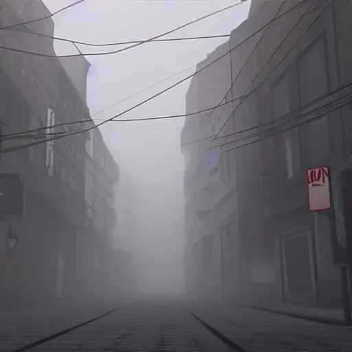 Prompt: silent hill one foggy streets, realistic, 4 k