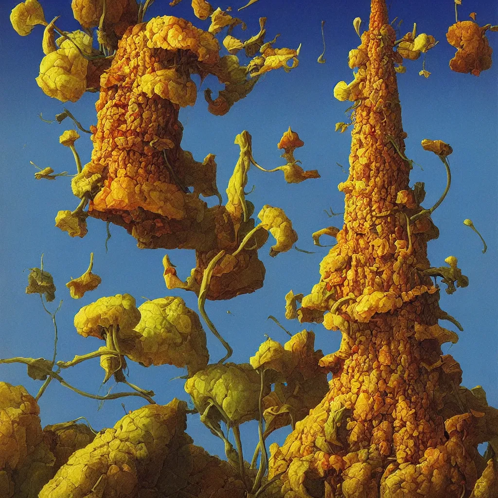 Prompt: a single! colorful! fungus tower clear empty sky, a high contrast!! ultradetailed photorealistic painting by michael whelan and andrey remnev, hard lighting, masterpiece