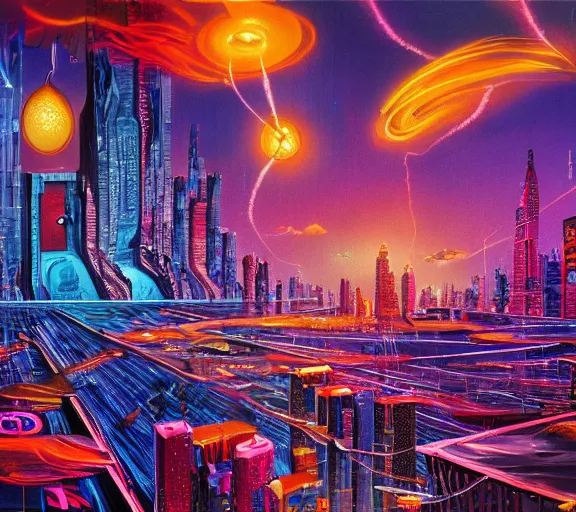 Prompt: surreal colorful nightmarish cityscape, 4k artwork by Ralph Bakshi