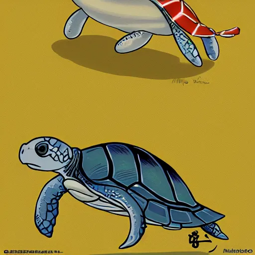 Image similar to portrait of an excited turtle, hayao miyazaki, cartoon, anime, sharp, focus, illustration