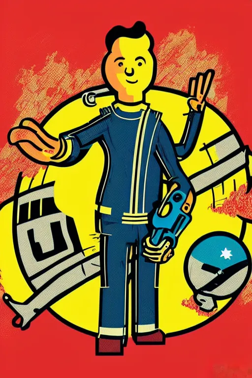 Image similar to fallout 7 6 retro futurist illustration art by butcher billy, sticker, colorful, illustration, highly detailed, simple, smooth and clean vector curves, no jagged lines, vector art, smooth andy warhol style