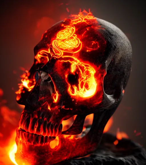 Prompt: epic render of burning skull, octane render, trending on artstation, macro photography