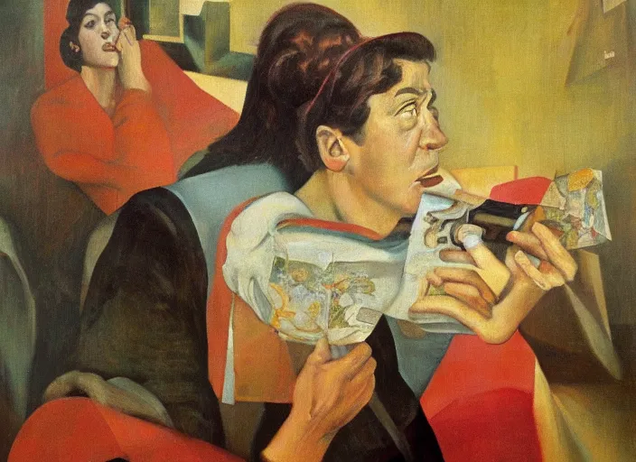 Image similar to la llamada, oil on masonite by remidios varo ( 1 9 6 1 )