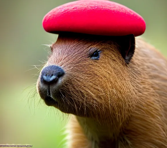 Image similar to a portrait of capybara with a redcap mushroom cap growing on its head by luis royo. intricate. lifelike. soft light. sony a 7 r iv 5 5 mm. cinematic post - processing