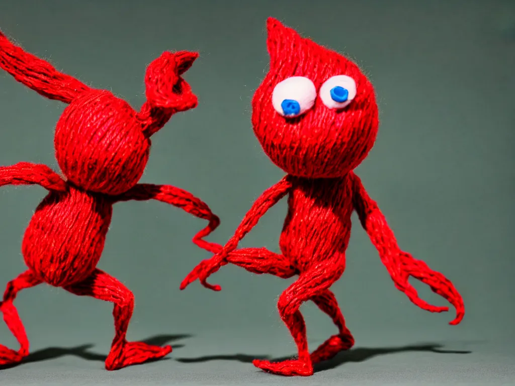 Image similar to a red yarny dancing on a lead