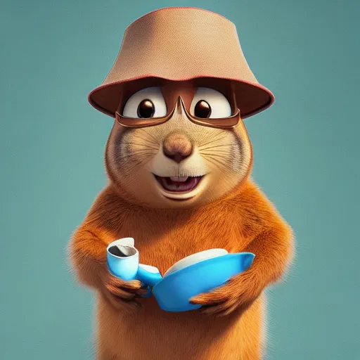 Image similar to a squirrel wearing a bucket hat. pixar.