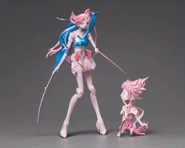 Image similar to James Jean and Ilya Kushinov isolated magical girl vinyl figure, figure photography, holographic undertones, glitter accents on figure, anime stylized, high detail, ethereal lighting - H 640