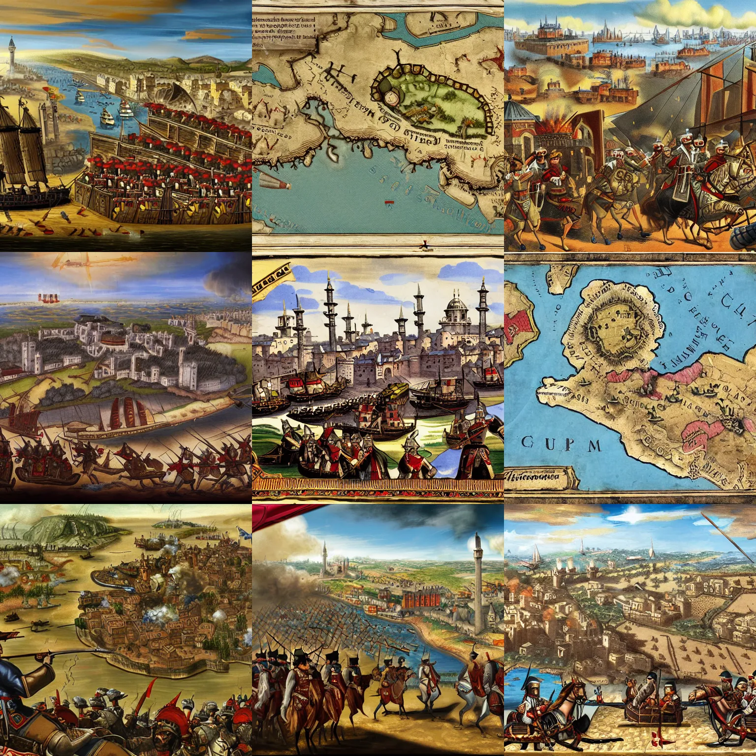 Prompt: The Ottoman siege of London, 1683, alternate history, loading screen art for the game 'Europa Universalis 4'