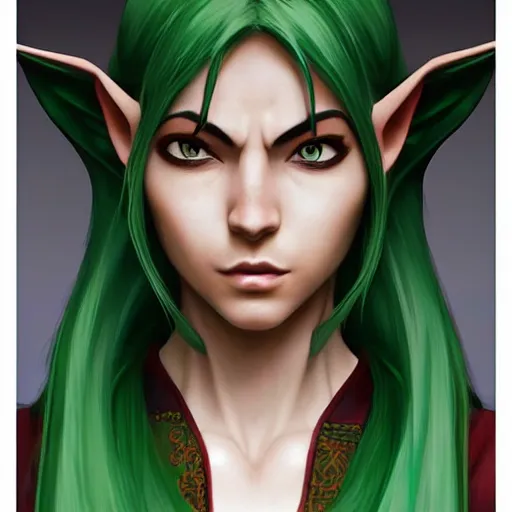 Prompt: a half elf monk with green hair, wideshot ultrawide angle epic scale, hybrid from the elden ring and art direction by darius zawadzki ; by artgerm ; wayne reynolds art station ; cinematic quality character render ; low angle ; ultra high quality model ; production quality cinema model