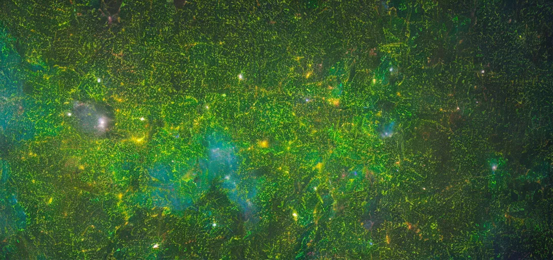 Image similar to nasa photo of the amazon forest made of plastic bags of different colors, in a real space photography, super detailed image, trending on artstation, moody, cinematic, 8 k, volumetric lighting